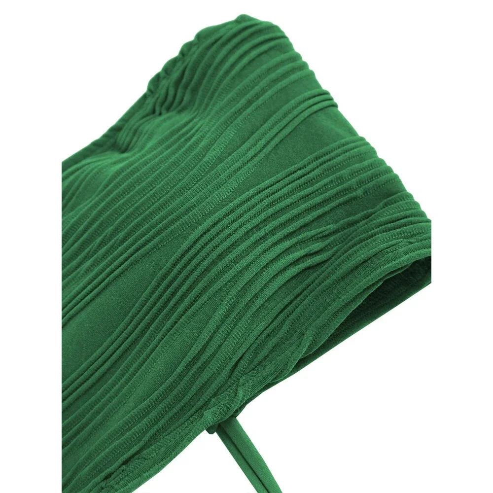 ZAFUL Women's Green Strapless Textured Bandeau Bikini 2 Piece Swimwear Cheeky M